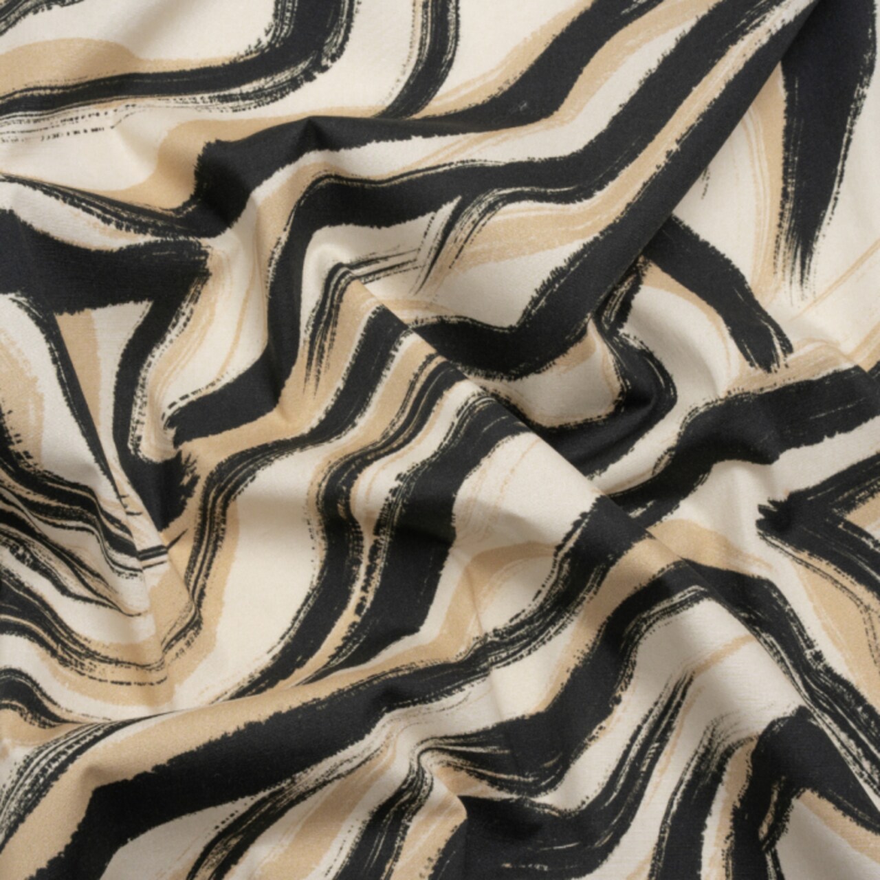 1 Yard Beige Shifting Sands Stretch Cotton Poplin Abstract Black